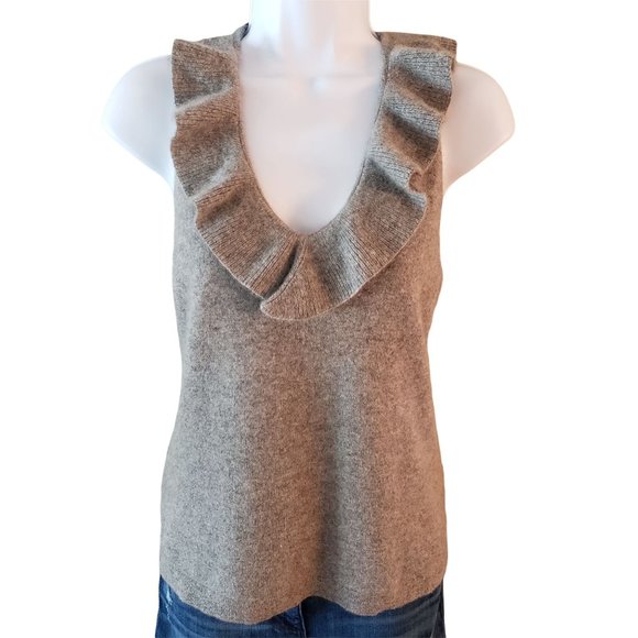 Ann Taylor Tops - Ann Taylor Cashmere Sleeveless Sweater Top Vest, Ruffle Neckline, Gray, Sz M